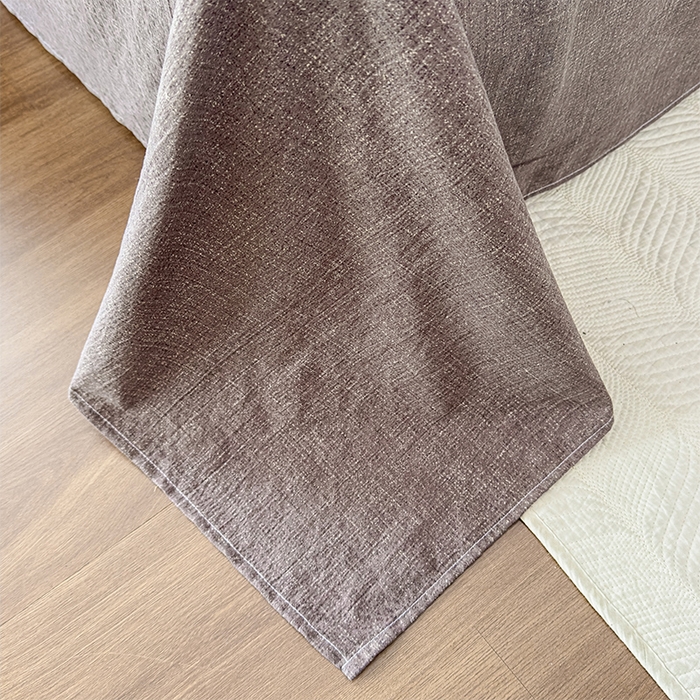 91家纺网 家纺一手货源 找家纺 丝芙妮家居（原乐视家纺） 2025新款原麻纽扣款四件套 叶新泽-咖·纽扣款