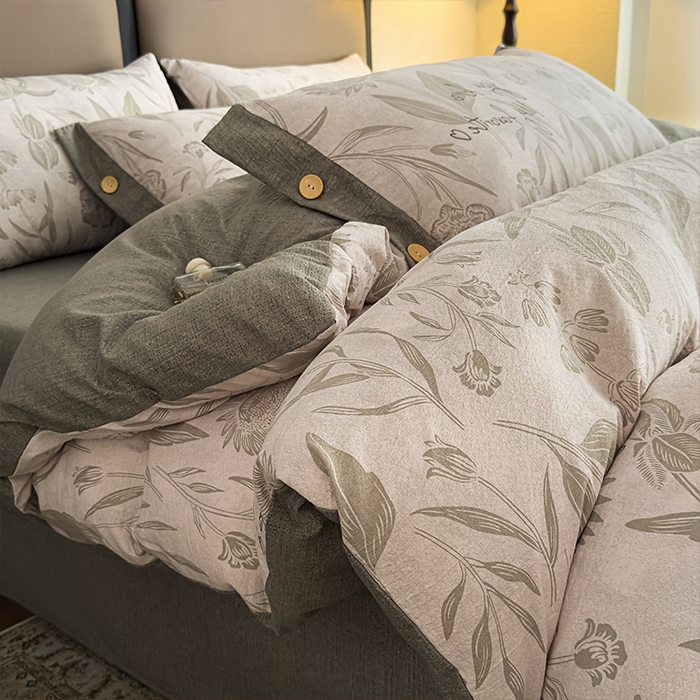 丝芙妮家居（原乐视家纺） 2025新款原麻纽扣款四件套 叶新泽-绿·纽扣款