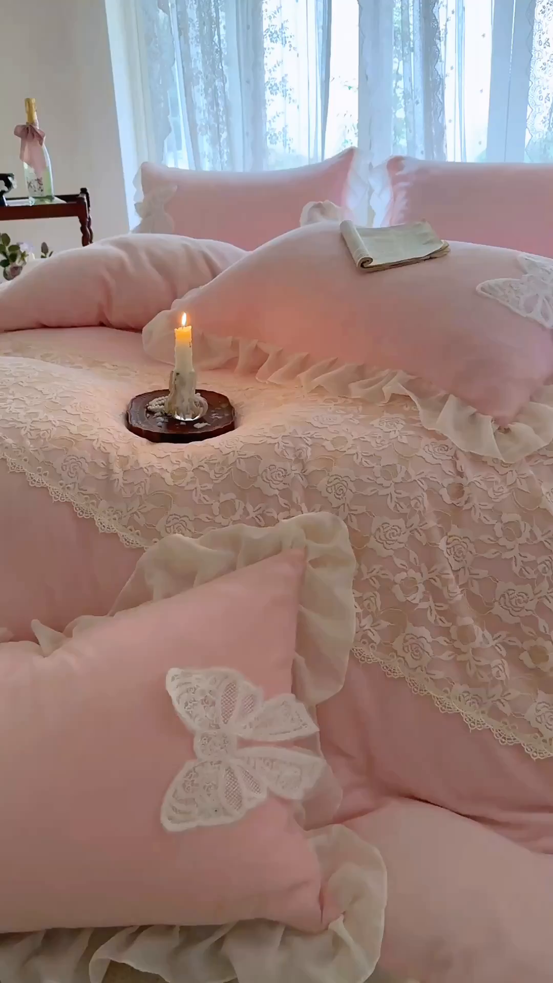 91家纺网 家纺一手货源 找家纺 （总）米可 2025新款立体蝴蝶结公主风牛奶绒蕾丝花边四件套-艾拉系列二