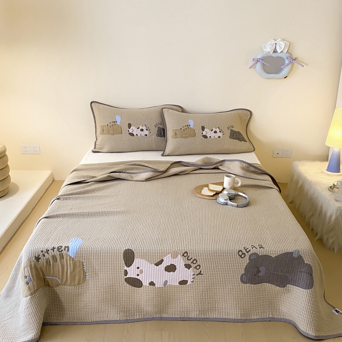 91家纺网 家纺一手货源 找家纺 （总）麻依 2025新款软萌纱布床盖三件套（控价：229元）