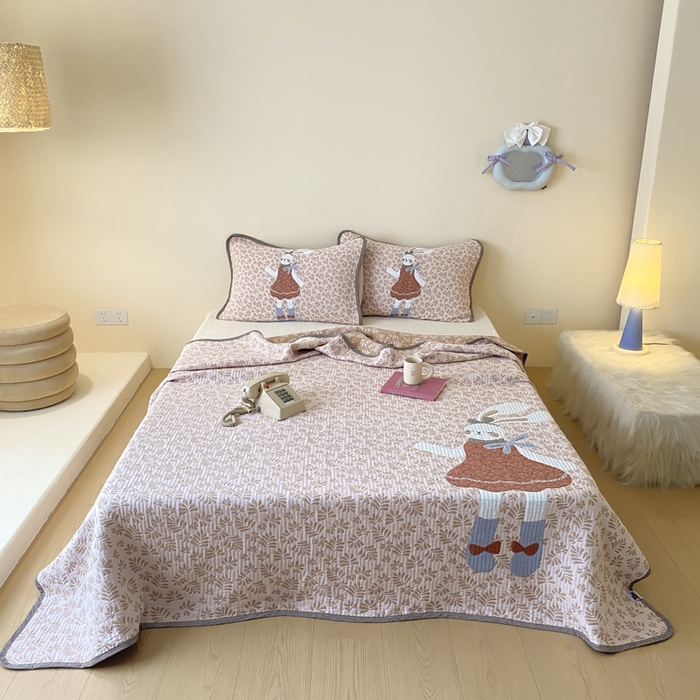 91家纺网 家纺一手货源 找家纺 （总）麻依 2025新款软萌纱布床盖三件套（控价：229元）