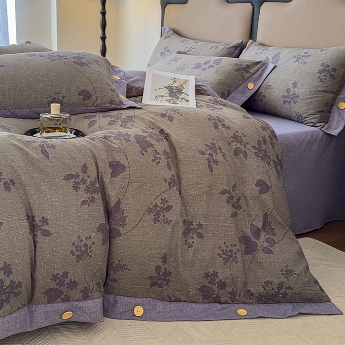 91家纺网 家纺一手货源 找家纺 丝芙妮家居（原乐视家纺） 2025新款原麻纽扣款四件套 夜色未央·纽扣款