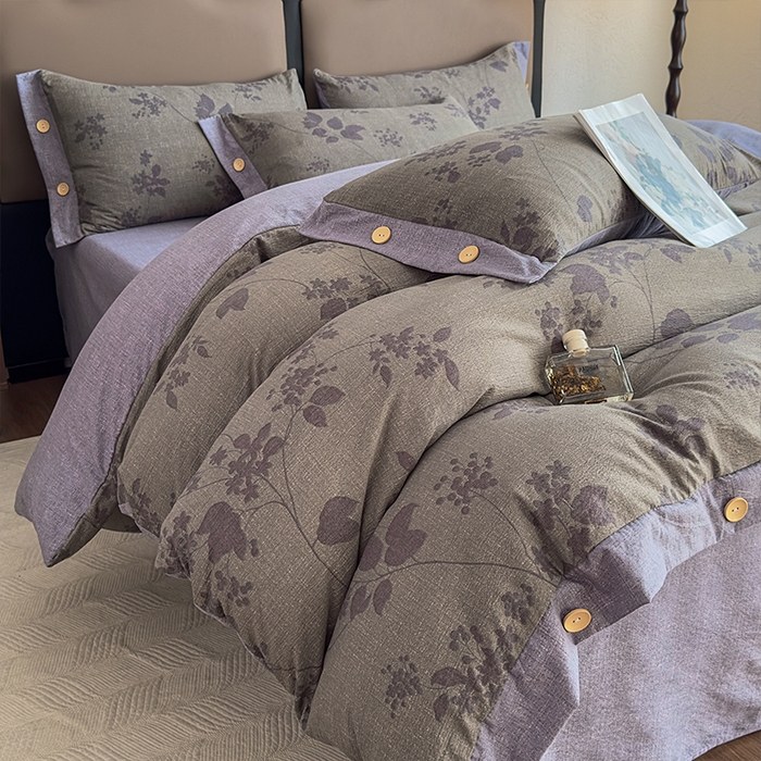 91家纺网 家纺一手货源 找家纺 丝芙妮家居（原乐视家纺） 2025新款原麻纽扣款四件套 夜色未央·纽扣款