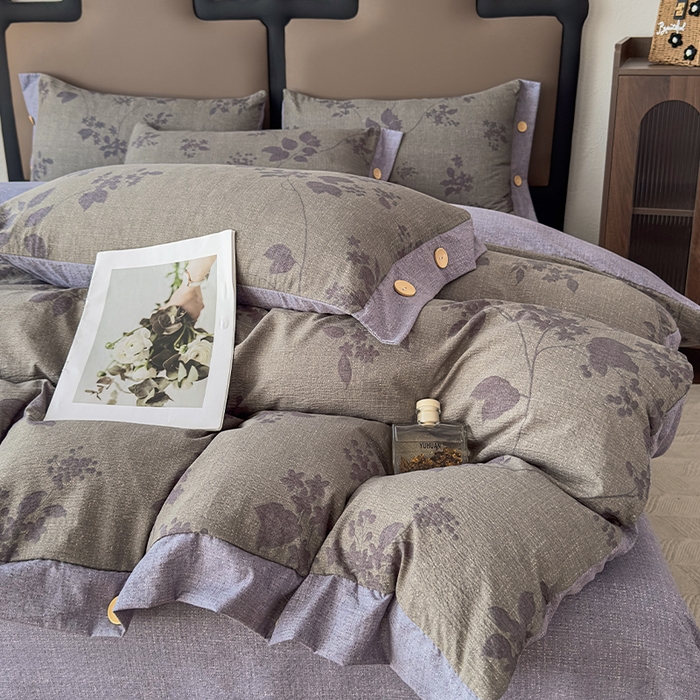 91家纺网 家纺一手货源 找家纺 丝芙妮家居（原乐视家纺） 2025新款原麻纽扣款四件套 夜色未央·纽扣款