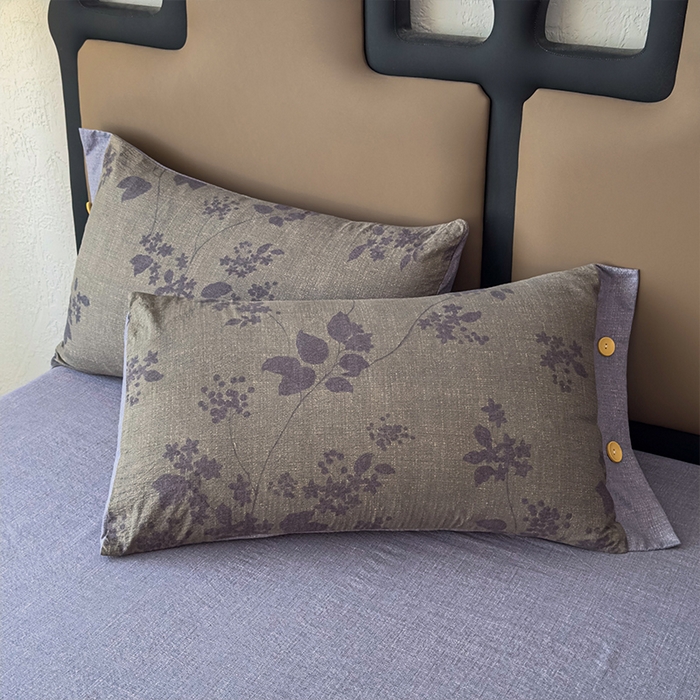 91家纺网 家纺一手货源 找家纺 丝芙妮家居（原乐视家纺） 2025新款原麻纽扣款四件套 夜色未央·纽扣款