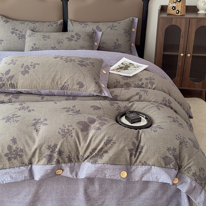 91家纺网 家纺一手货源 找家纺 丝芙妮家居（原乐视家纺） 2025新款原麻纽扣款四件套 夜色未央·纽扣款