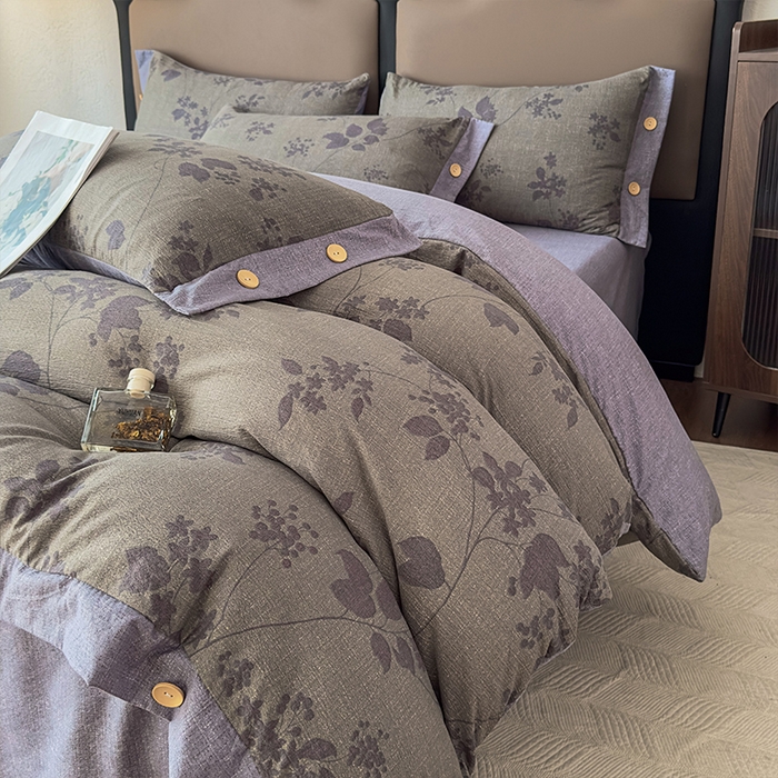 91家纺网 家纺一手货源 找家纺 丝芙妮家居（原乐视家纺） 2025新款原麻纽扣款四件套 夜色未央·纽扣款