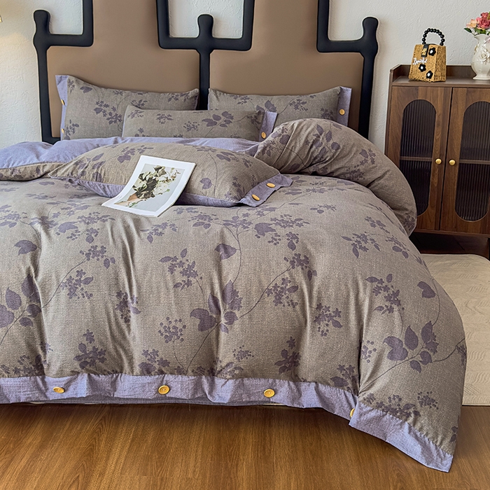 91家纺网 家纺一手货源 找家纺 丝芙妮家居（原乐视家纺） 2025新款原麻纽扣款四件套 夜色未央·纽扣款