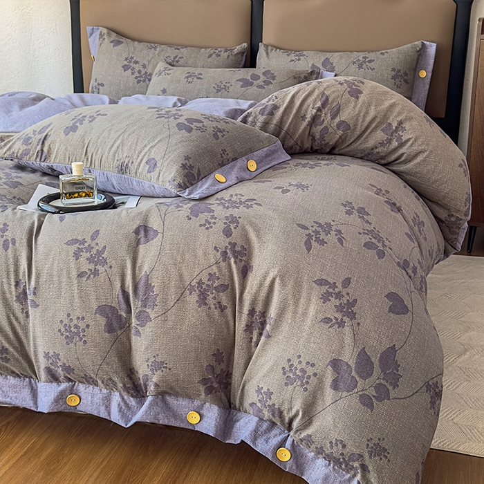 91家纺网 家纺一手货源 找家纺 丝芙妮家居（原乐视家纺） 2025新款原麻纽扣款四件套 夜色未央·纽扣款