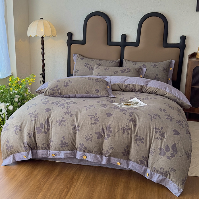 91家纺网 家纺一手货源 找家纺 丝芙妮家居（原乐视家纺） 2025新款原麻纽扣款四件套 夜色未央·纽扣款