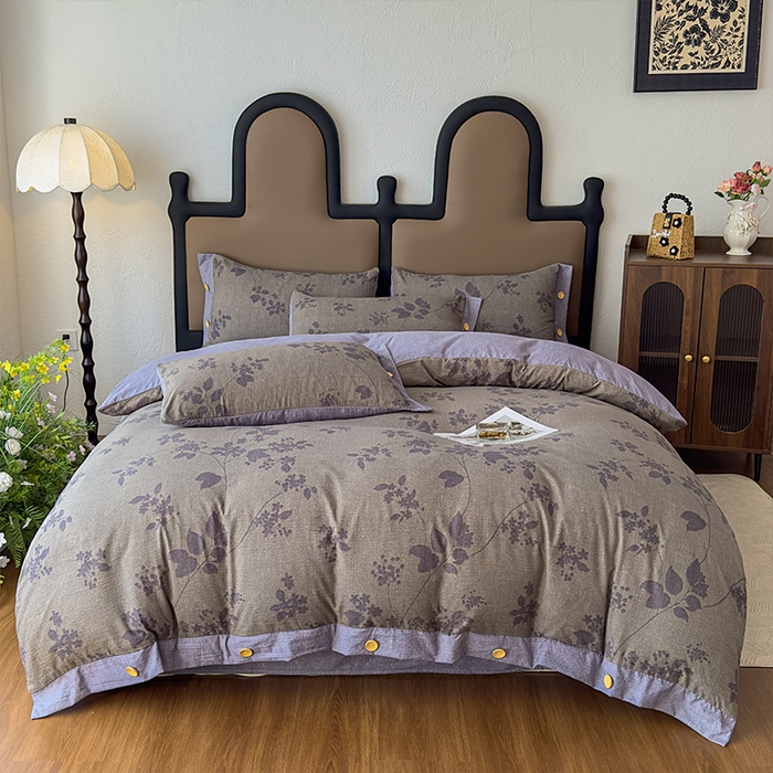 91家纺网 家纺一手货源 找家纺 丝芙妮家居（原乐视家纺） 2025新款原麻纽扣款四件套 夜色未央·纽扣款