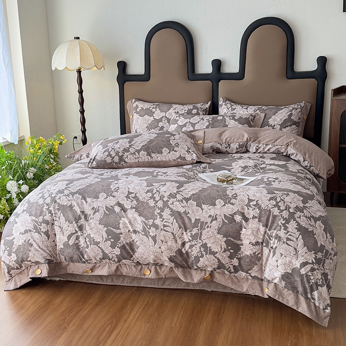 91家纺网 家纺一手货源 找家纺 丝芙妮家居（原乐视家纺） 2025新款原麻纽扣款四件套 萤野·纽扣款