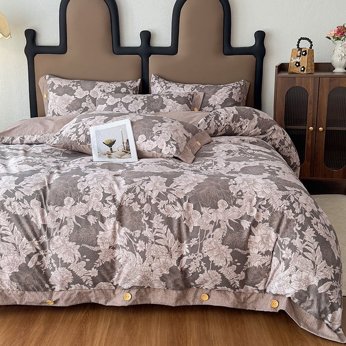 91家纺网 家纺一手货源 找家纺 丝芙妮家居（原乐视家纺） 2025新款原麻纽扣款四件套 萤野·纽扣款