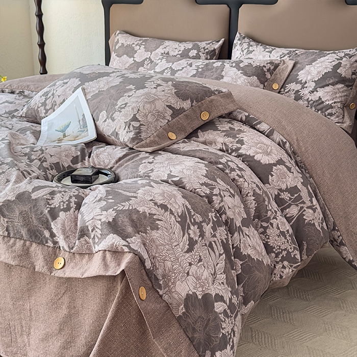 91家纺网 家纺一手货源 找家纺 丝芙妮家居（原乐视家纺） 2025新款原麻纽扣款四件套 萤野·纽扣款