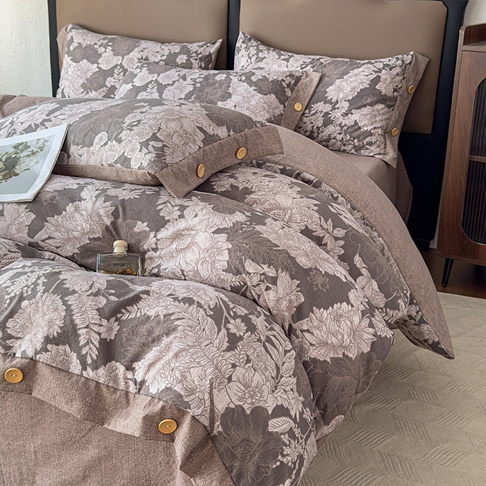 91家纺网 家纺一手货源 找家纺 丝芙妮家居（原乐视家纺） 2025新款原麻纽扣款四件套 萤野·纽扣款