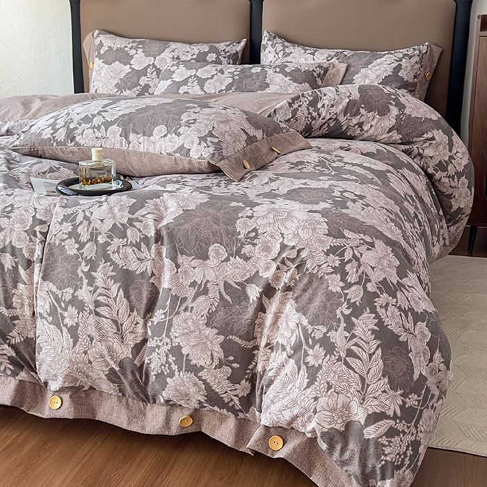 91家纺网 家纺一手货源 找家纺 丝芙妮家居（原乐视家纺） 2025新款原麻纽扣款四件套 萤野·纽扣款