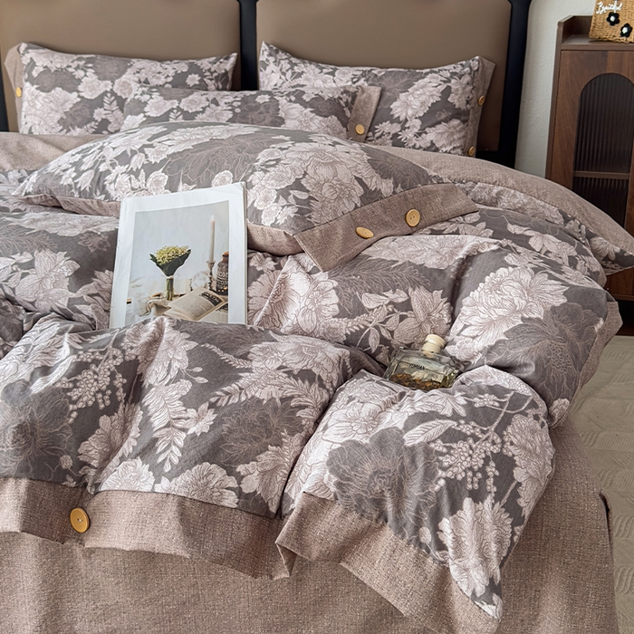 91家纺网 家纺一手货源 找家纺 丝芙妮家居（原乐视家纺） 2025新款原麻纽扣款四件套 萤野·纽扣款