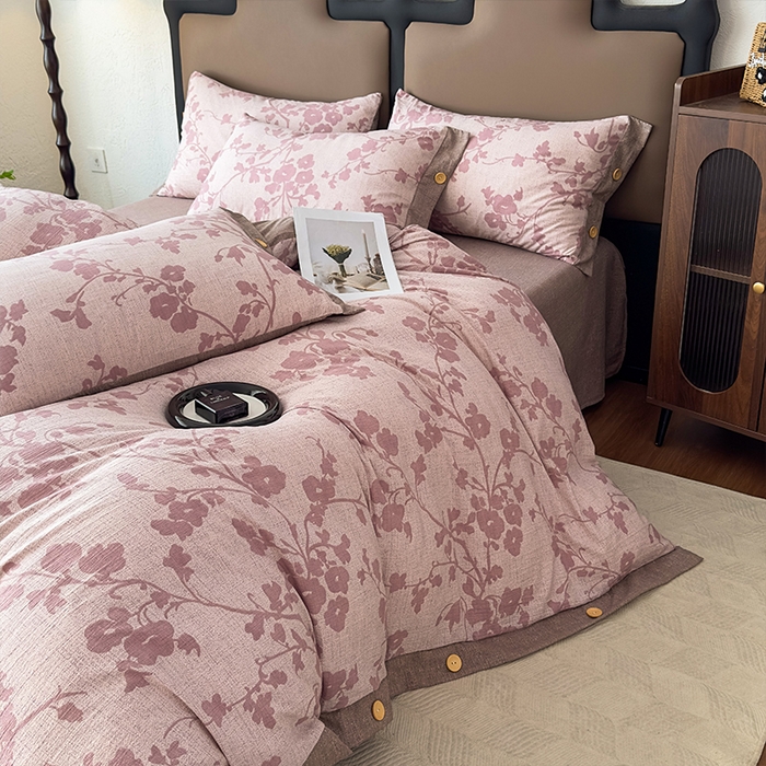 91家纺网 家纺一手货源 找家纺 丝芙妮家居（原乐视家纺） 2025新款原麻纽扣款四件套 云栖·纽扣款