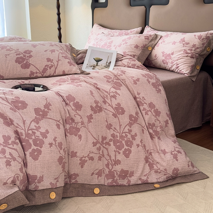 91家纺网 家纺一手货源 找家纺 丝芙妮家居（原乐视家纺） 2025新款原麻纽扣款四件套 云栖·纽扣款