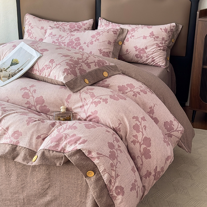 91家纺网 家纺一手货源 找家纺 丝芙妮家居（原乐视家纺） 2025新款原麻纽扣款四件套 云栖·纽扣款