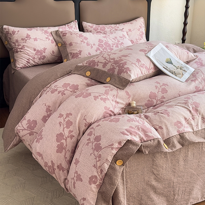 91家纺网 家纺一手货源 找家纺 丝芙妮家居（原乐视家纺） 2025新款原麻纽扣款四件套 云栖·纽扣款