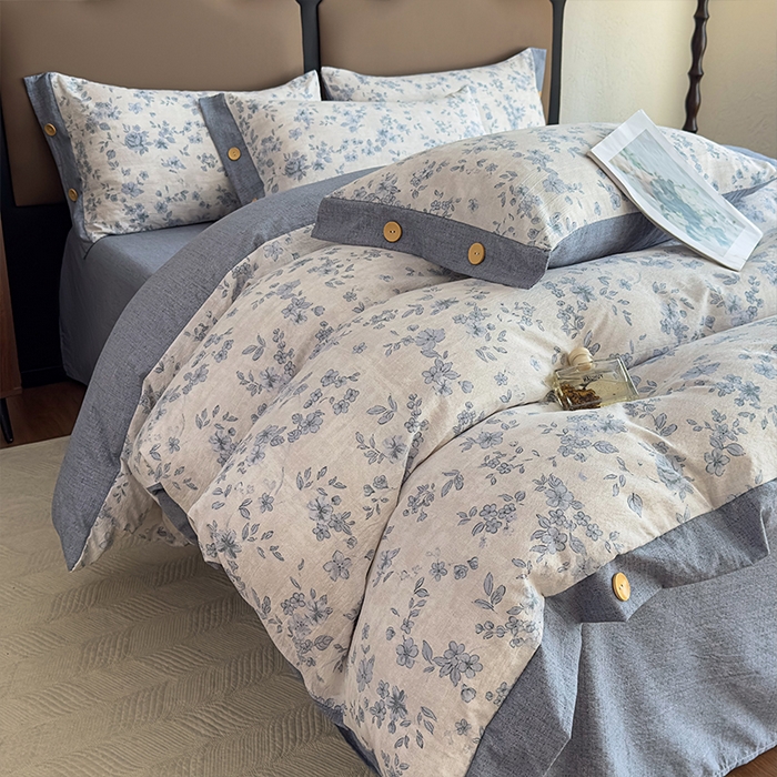 91家纺网 家纺一手货源 找家纺 丝芙妮家居（原乐视家纺） 2025新款原麻纽扣款四件套 庄生晓梦·纽扣款