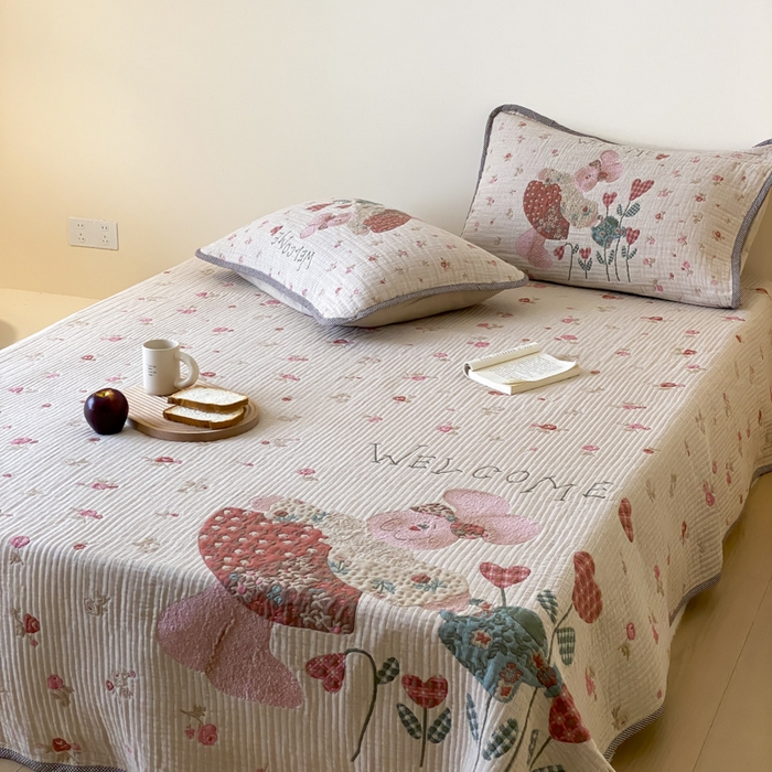 91家纺网 家纺一手货源 找家纺 麻依 2025新款软萌纱布床盖三件套（控价：229元） 哈尼小兔