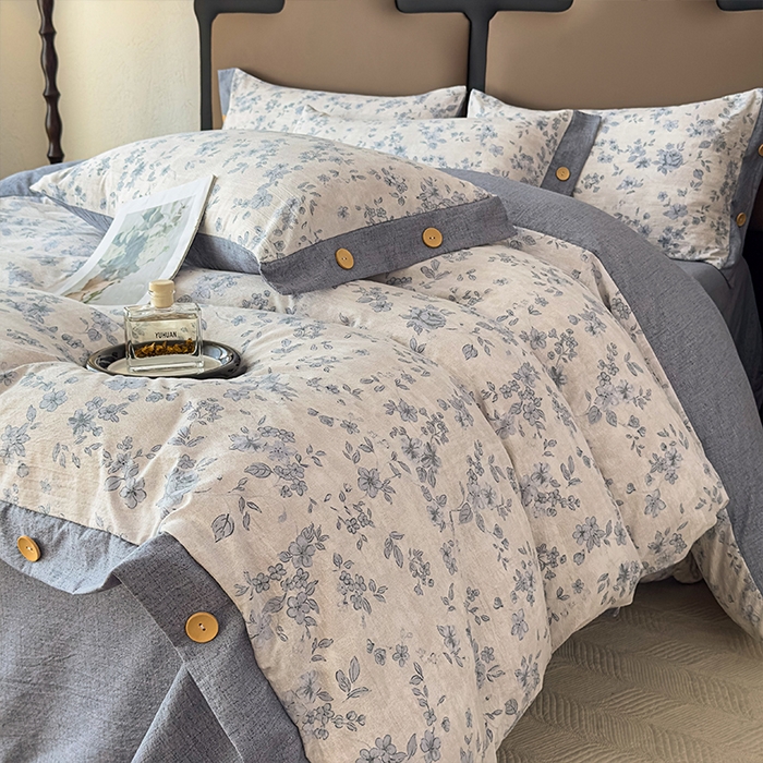 91家纺网 家纺一手货源 找家纺 丝芙妮家居（原乐视家纺） 2025新款原麻纽扣款四件套 庄生晓梦·纽扣款