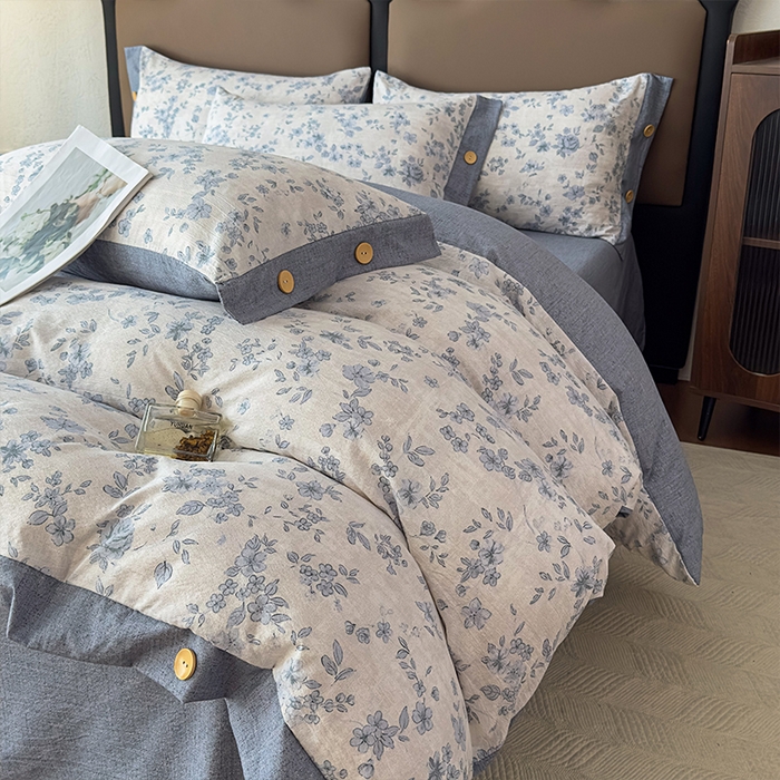 91家纺网 家纺一手货源 找家纺 丝芙妮家居（原乐视家纺） 2025新款原麻纽扣款四件套 庄生晓梦·纽扣款