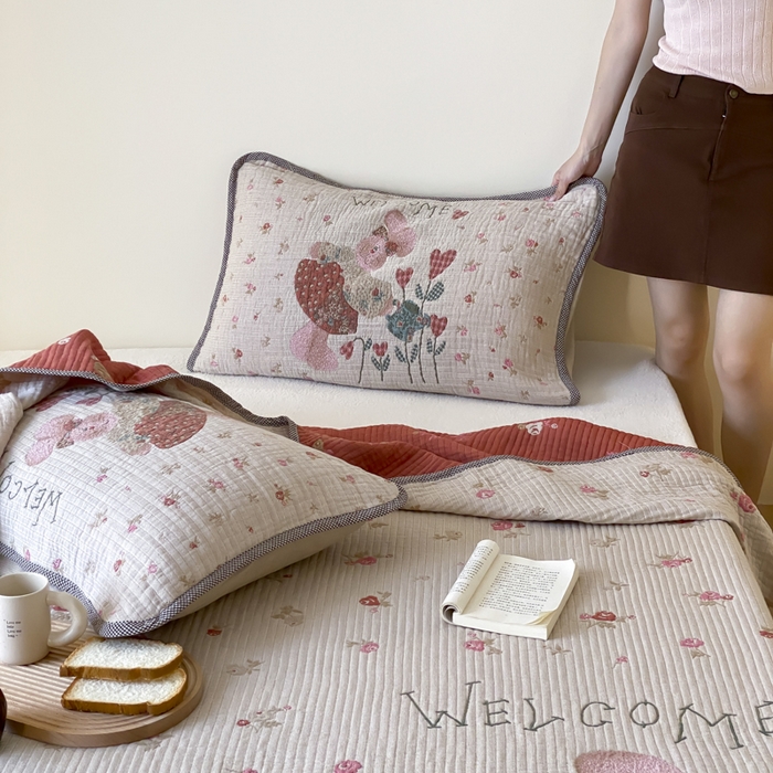 91家纺网 家纺一手货源 找家纺 麻依 2025新款软萌纱布床盖三件套（控价：229元） 哈尼小兔