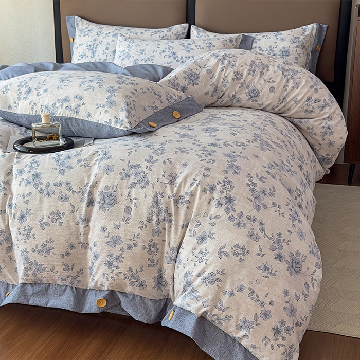 91家纺网 家纺一手货源 找家纺 丝芙妮家居（原乐视家纺） 2025新款原麻纽扣款四件套 庄生晓梦·纽扣款