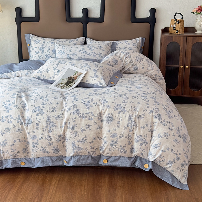 91家纺网 家纺一手货源 找家纺 丝芙妮家居（原乐视家纺） 2025新款原麻纽扣款四件套 庄生晓梦·纽扣款