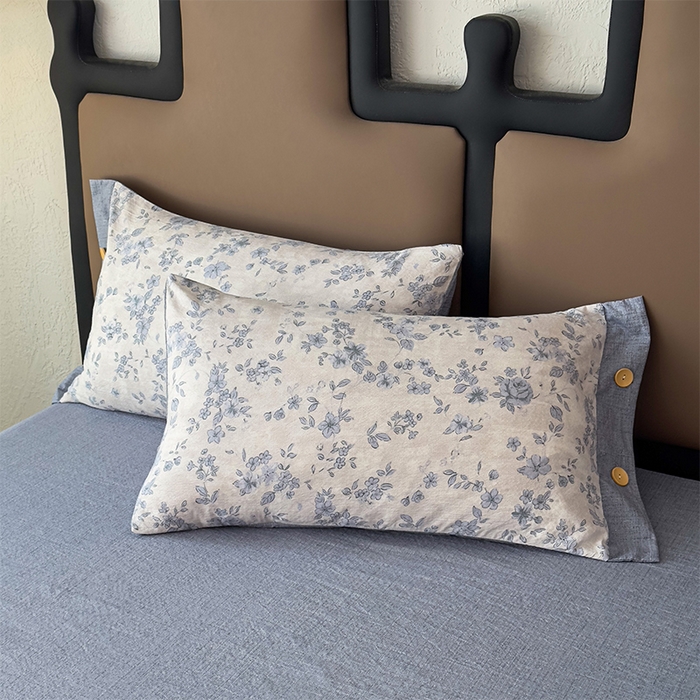 91家纺网 家纺一手货源 找家纺 丝芙妮家居（原乐视家纺） 2025新款原麻纽扣款四件套 庄生晓梦·纽扣款