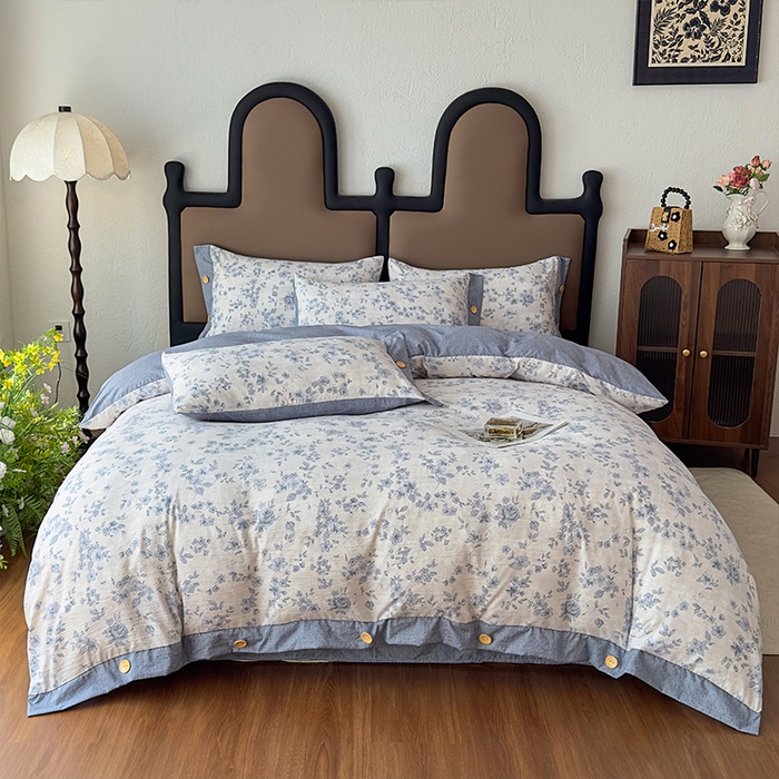 91家纺网 家纺一手货源 找家纺 丝芙妮家居（原乐视家纺） 2025新款原麻纽扣款四件套 庄生晓梦·纽扣款