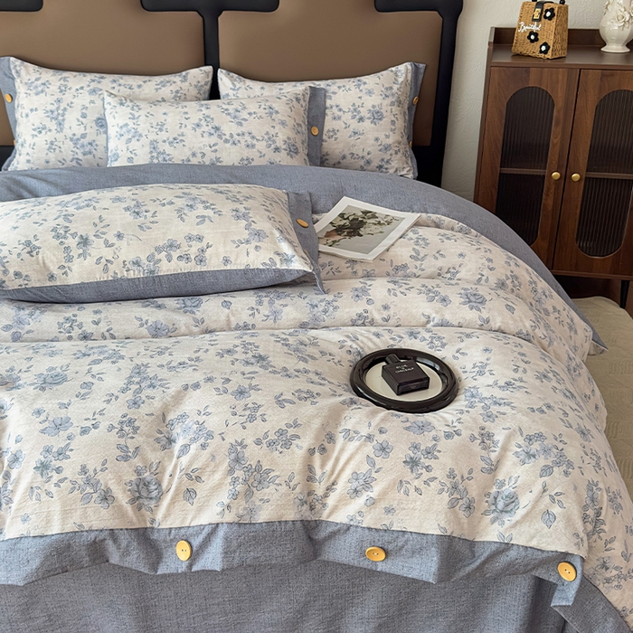 91家纺网 家纺一手货源 找家纺 丝芙妮家居（原乐视家纺） 2025新款原麻纽扣款四件套 庄生晓梦·纽扣款