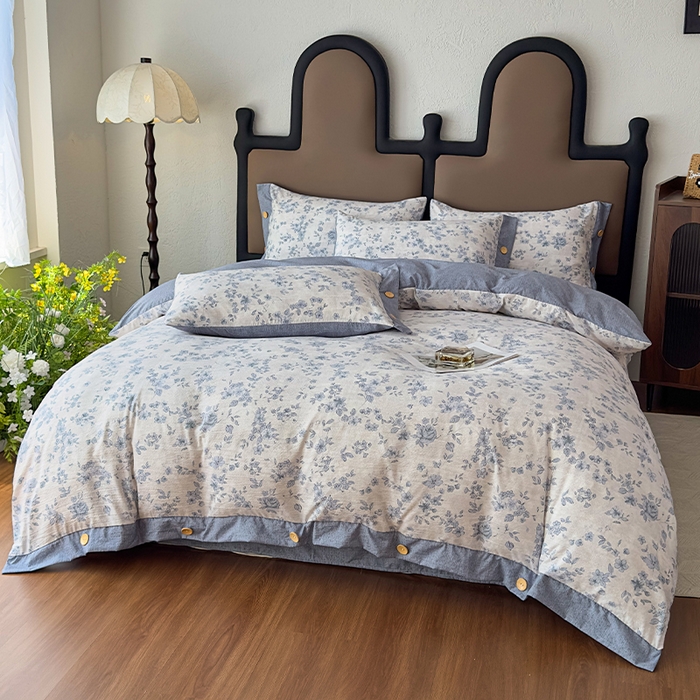 91家纺网 家纺一手货源 找家纺 丝芙妮家居（原乐视家纺） 2025新款原麻纽扣款四件套 庄生晓梦·纽扣款