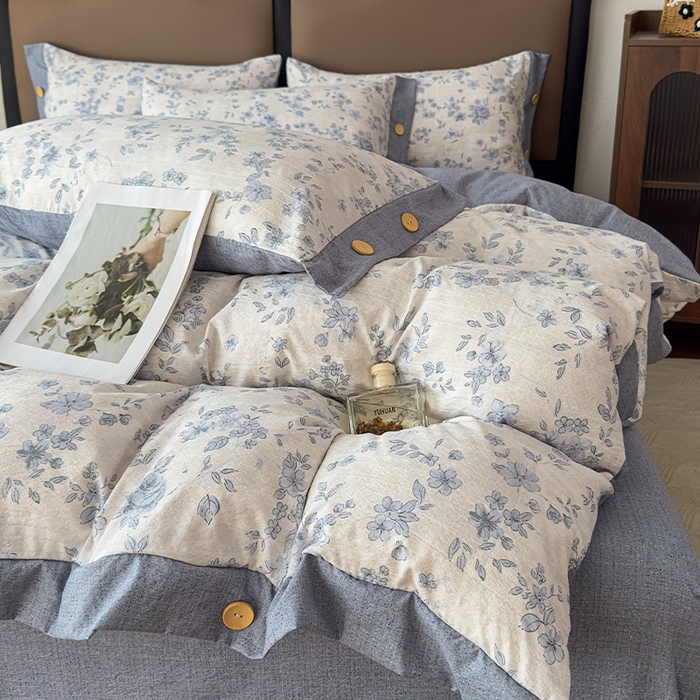 91家纺网 家纺一手货源 找家纺 丝芙妮家居（原乐视家纺） 2025新款原麻纽扣款四件套 庄生晓梦·纽扣款