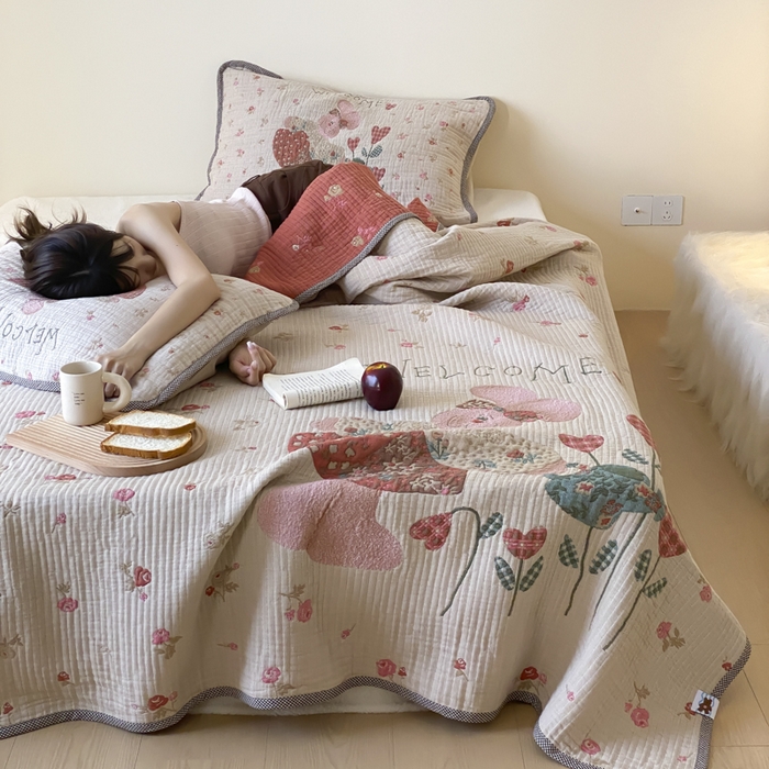 91家纺网 家纺一手货源 找家纺 麻依 2025新款软萌纱布床盖三件套（控价：229元） 哈尼小兔