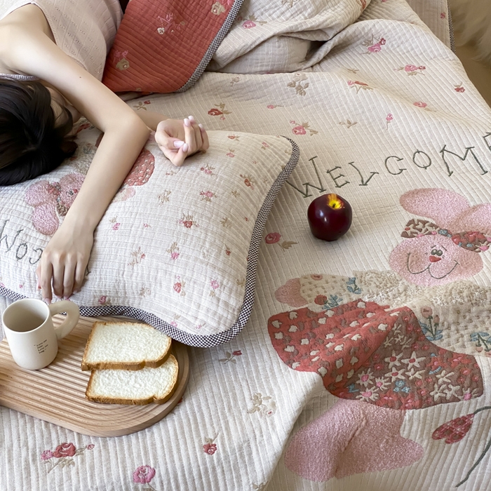 91家纺网 家纺一手货源 找家纺 麻依 2025新款软萌纱布床盖三件套（控价：229元） 哈尼小兔