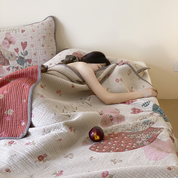 91家纺网 家纺一手货源 找家纺 麻依 2025新款软萌纱布床盖三件套（控价：229元） 哈尼小兔