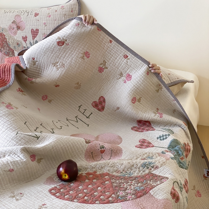 91家纺网 家纺一手货源 找家纺 麻依 2025新款软萌纱布床盖三件套（控价：229元） 哈尼小兔