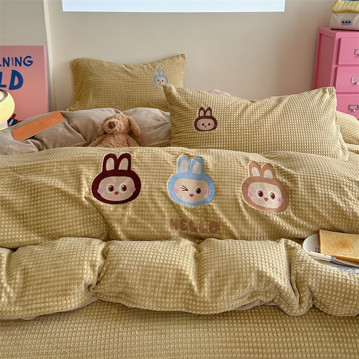 暖生活 2025新款牛奶雕花绒单品枕套被套床笠-三小只系列 三只布布