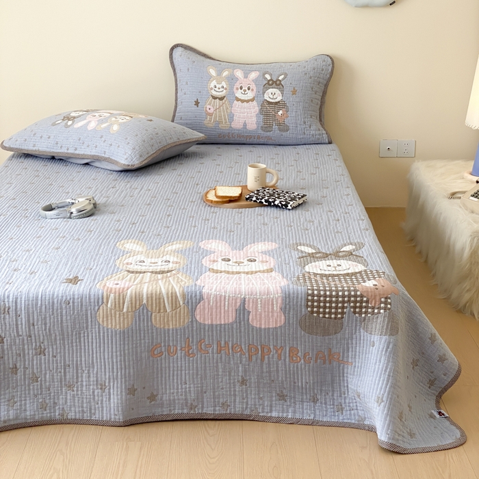 91家纺网 家纺一手货源 找家纺 麻依 2025新款软萌纱布床盖三件套（控价：229元） 伙伴拉布