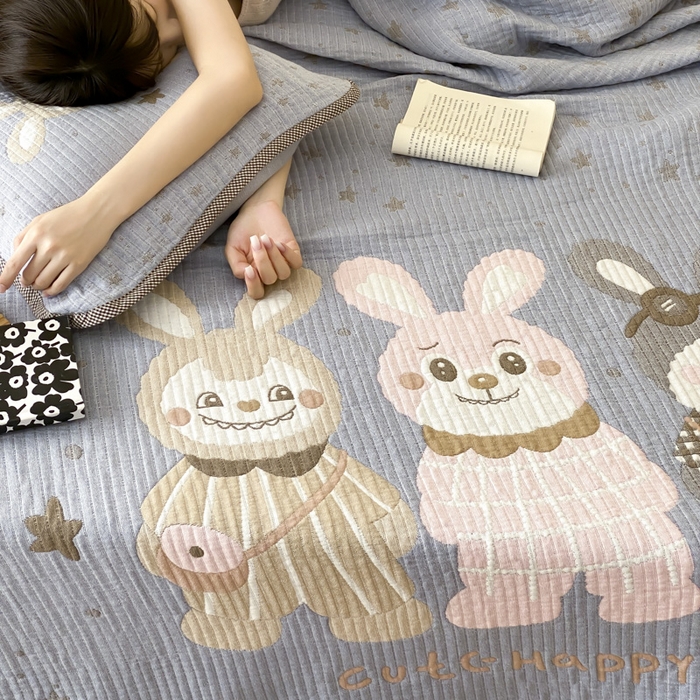 91家纺网 家纺一手货源 找家纺 麻依 2025新款软萌纱布床盖三件套（控价：229元） 伙伴拉布