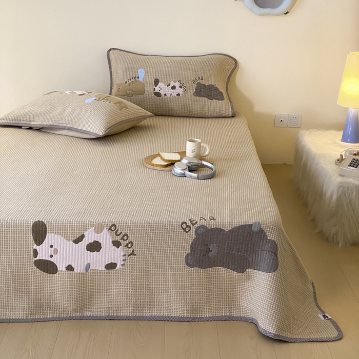 91家纺网 家纺一手货源 找家纺 麻依 2025新款软萌纱布床盖三件套（控价：229元） 趴趴动物