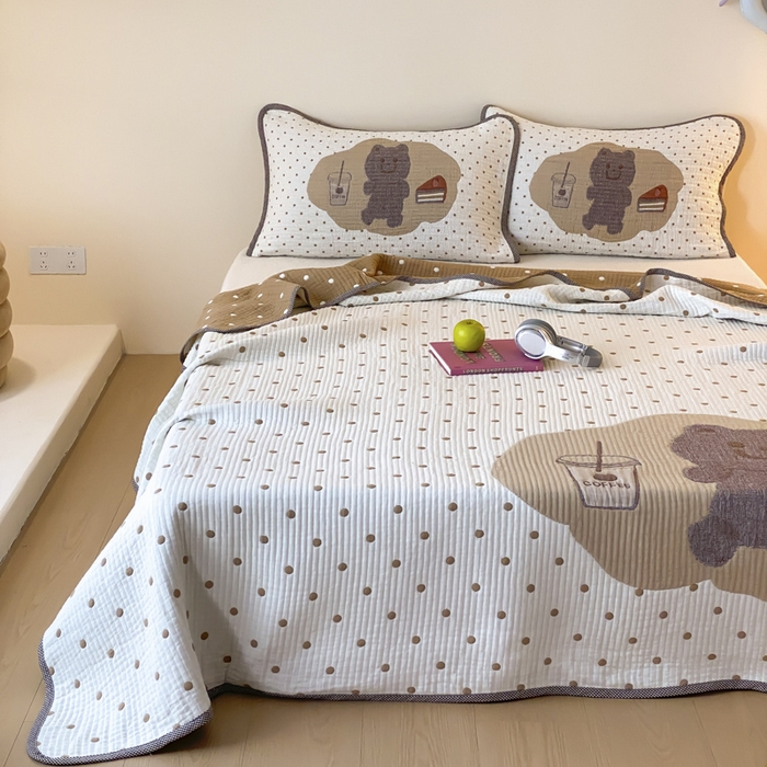 91家纺网 家纺一手货源 找家纺 麻依 2025新款软萌纱布床盖三件套（控价：229元） 甜品熊