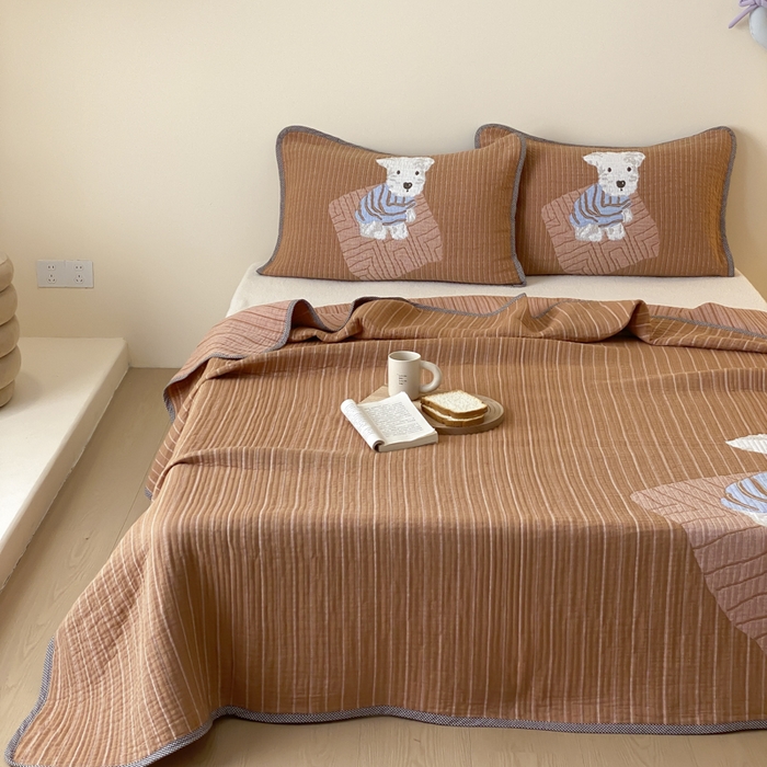 91家纺网 家纺一手货源 找家纺 麻依 2025新款软萌纱布床盖三件套（控价：229元） 西单小狗