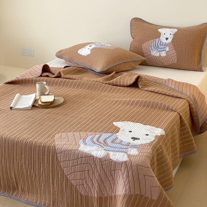 91家纺网 家纺一手货源 找家纺 麻依 2025新款软萌纱布床盖三件套（控价：229元） 西单小狗