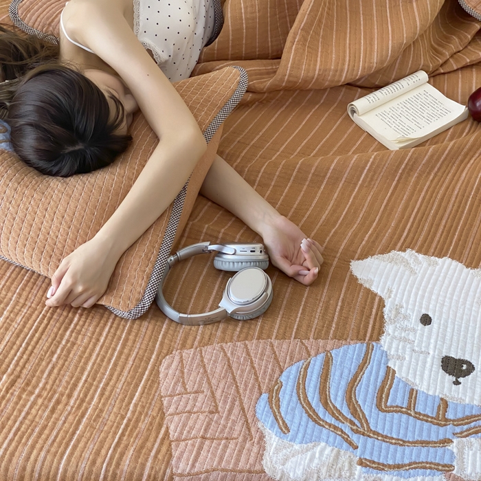 91家纺网 家纺一手货源 找家纺 麻依 2025新款软萌纱布床盖三件套（控价：229元） 西单小狗