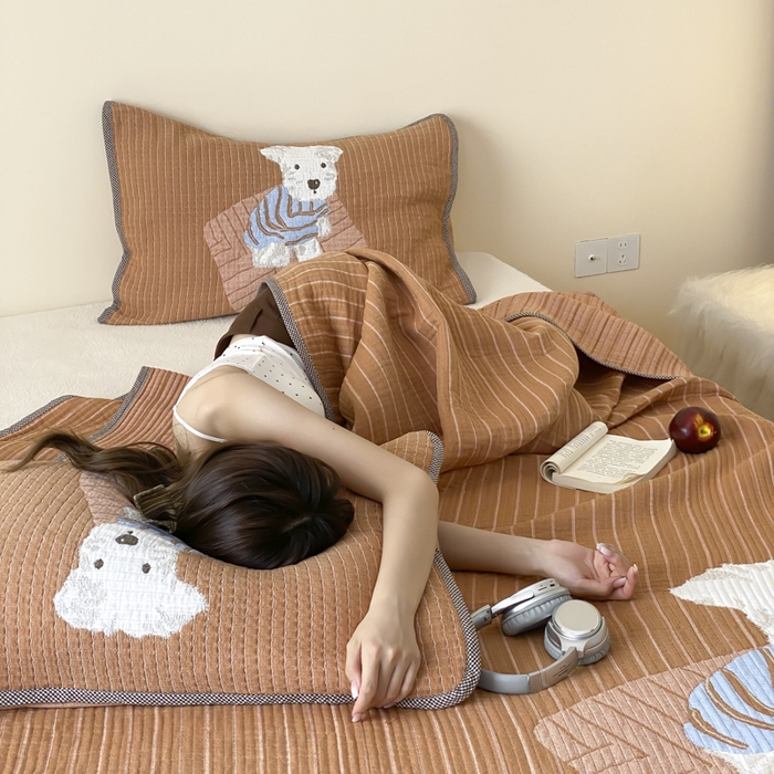 91家纺网 家纺一手货源 找家纺 麻依 2025新款软萌纱布床盖三件套（控价：229元） 西单小狗